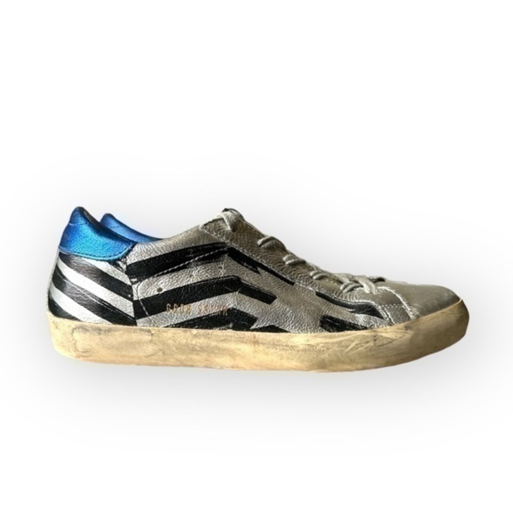 Golden Goose Superstar Metallic Silver Flag Stripe Sneakers EU 39 US 9